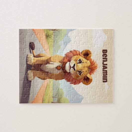 Schattigee leeuw gepersonaliseerd Kind Legpuzzel (Horizontaal)