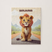 Schattigee leeuw gepersonaliseerd Kind Legpuzzel (Verticaal)