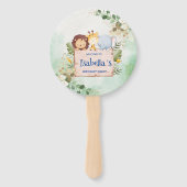 Schattigee Leeuw Giraffe Tropische bloem Verjaarda Handwaaier (Voorkant)