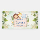 Schattigee Leeuw Giraffe Tropische bloem Verjaarda Spandoek (Horizontaal)