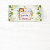 Schattigee Leeuw Giraffe Tropische bloem Verjaarda Spandoek (Insitu)