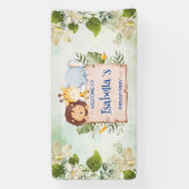 Schattigee Leeuw Giraffe Tropische bloem Verjaarda Spandoek (Verticaal)