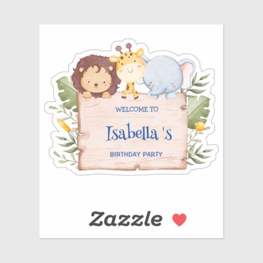 Schattigee Leeuw Giraffe Tropische bloem Verjaarda Sticker (Vel)