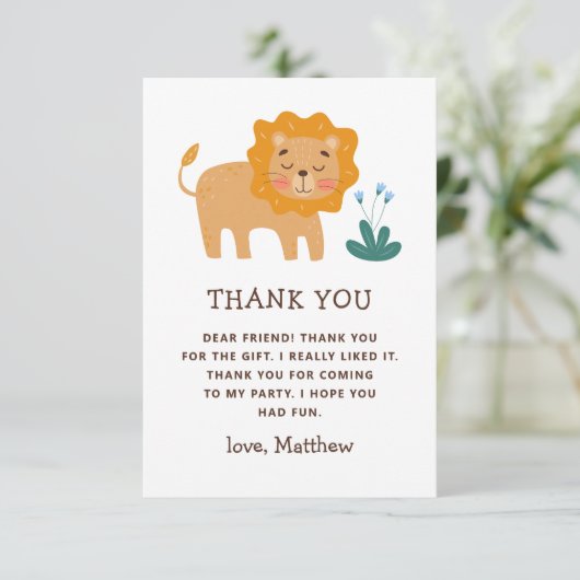 Schattigee leeuw. Grappig dier dierentuin safari k Bedankkaart (Staand voorkant)