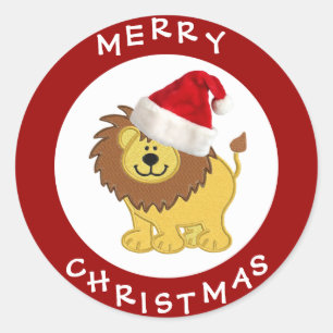 Schattigee Leeuw in Santa Hat Rode Kerst stickers