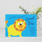 Schattigee Leeuw Kinder 1e Verjaardagsfeestuitnodi Kaart (Staand voorkant)