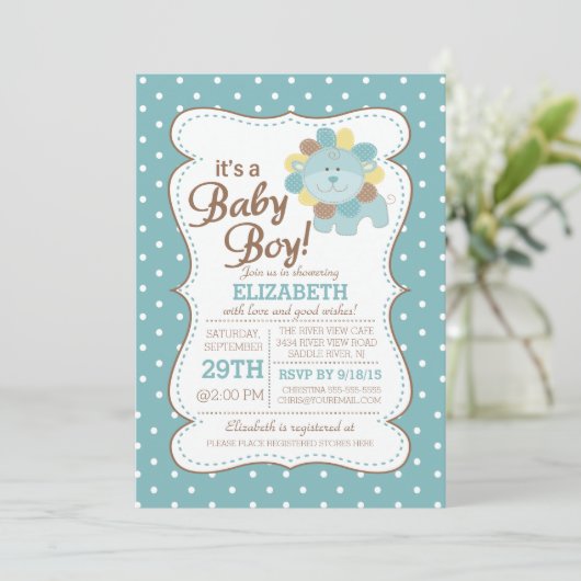Schattigee Leeuw Oerwoud Safari Baby shower Uitnod Kaart (Staand voorkant)