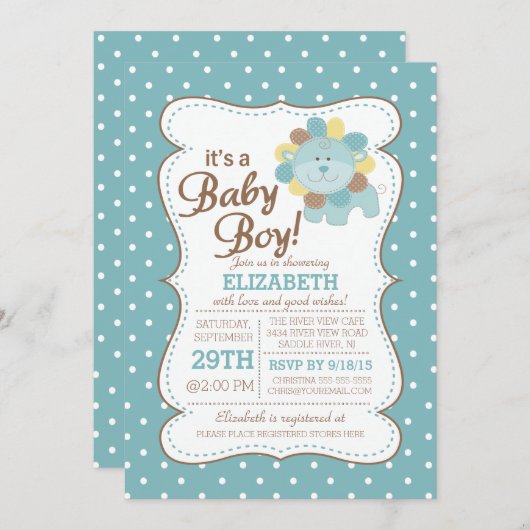 Schattigee Leeuw Oerwoud Safari Baby shower Uitnod Kaart (Voorkant / Achterkant)