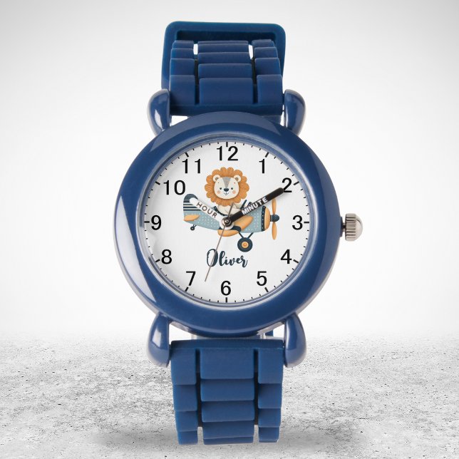 Schattigee leeuw op charmant vliegtuig gepersonali horloge (Creator heeft geüpload)