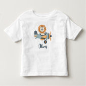 Schattigee leeuw op charmant vliegtuig gepersonali kinder shirts (Voorkant)