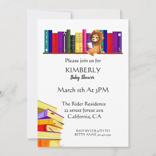 Schattigee leeuw op uitnodiging voor Baby shower (Voorkant)