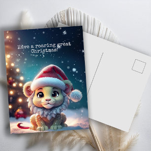 Schattigee Leeuw Santa Klauwen Kerstmis Feestdagenkaart