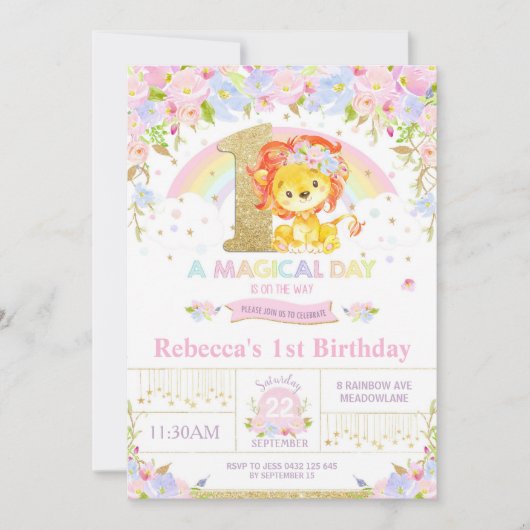 Schattigee Leeuw Verjaardagsfeest Uitnodiging Meis (Voorkant)