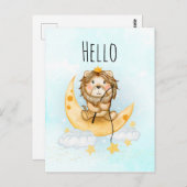 Schattigee Leeuw Vist op de Maan Waterverf Hallo Briefkaart (Voorkant / Achterkant)