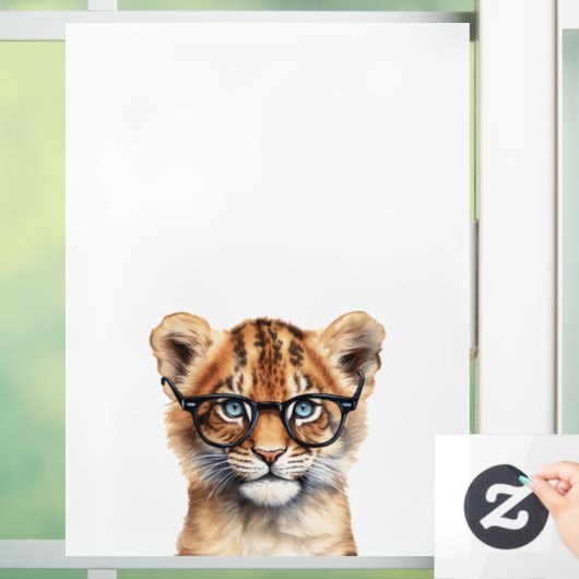Schattigee leeuwencubb met bril raamsticker (Huis)