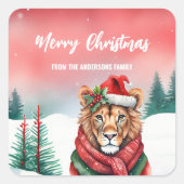 Schattigee leeuwensafari wilde kerstfeest kinder vierkante sticker (Voorkant)