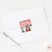 Schattigee leeuwensafari wilde kerstfeest kinder vierkante sticker (Envelop)