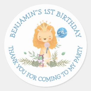 Schattigee Leeuwnaam Dank je Jongen 1e Verjaardag Ronde Sticker