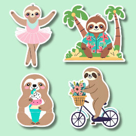 Schattigee Leisure Sloth Set Waterdicht Sticker