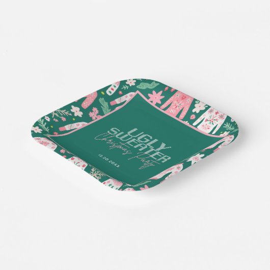 Schattigee lelijke trui kerstfeest papieren bordje (Gebogen)