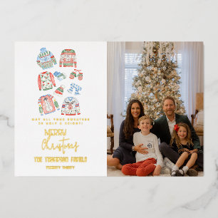 Schattigee Lelijke Trui Vrolijke Kerstfoto Goud Folie Feestdagenkaart