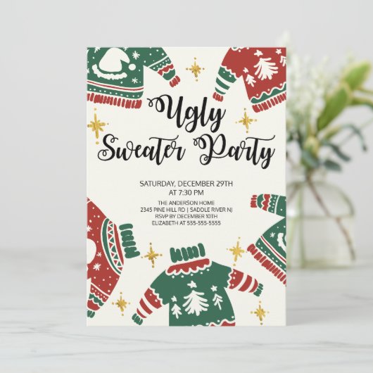 Schattigee lelijke trui winterfeest kaart (Staand voorkant)