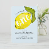 Schattigee Lemon 1e Verjaardag Baby Blue Party Uit Kaart (Staand voorkant)