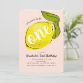 Schattigee Lemon 1e Verjaardag Baby Roze Party Uit Kaart (Staand voorkant)