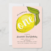 Schattigee Lemon 1e Verjaardag Baby Roze Party Uit Kaart (Voorkant)