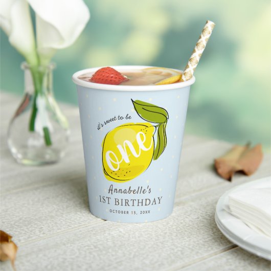 Schattigee Lemon 1e Verjaardag Blue Paper Cups Papieren Bekers (Insitu)