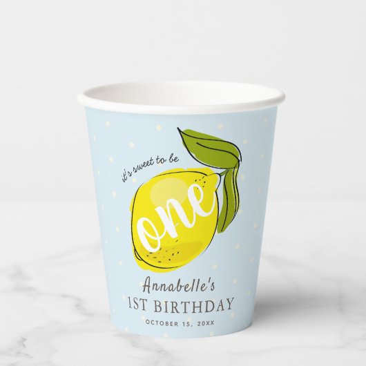 Schattigee Lemon 1e Verjaardag Blue Paper Cups Papieren Bekers (Voorkant)