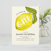 Schattigee Lemon 1e Verjaardag Geel Party Uitnodig Kaart (Staand voorkant)