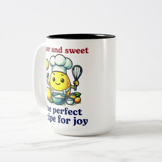 Schattigee Lemon Chef Bakken Joyful Delights Tweekleurige Koffiemok (Voorkant links)