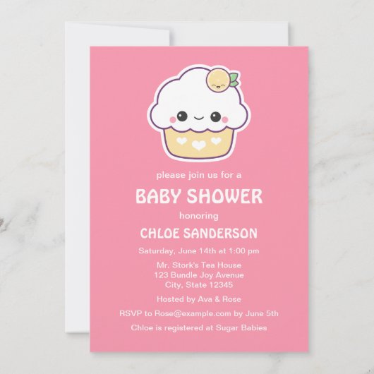 Schattigee Lemon Cupcake Baby Shower Uitnodigingen (Achterkant)