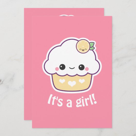 Schattigee Lemon Cupcake Baby Shower Uitnodigingen (Voorkant / Achterkant)