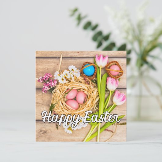 Schattigee lente Happy Easter Collage Kaart (Staand voorkant)