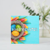 Schattigee lente Happy Easter Flowers & Egg Collag Kaart (Staand voorkant)