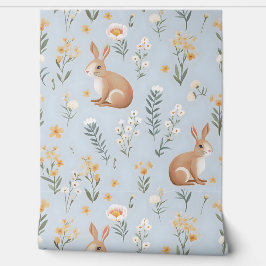 Schattigee lente konijnen en bloemen behang