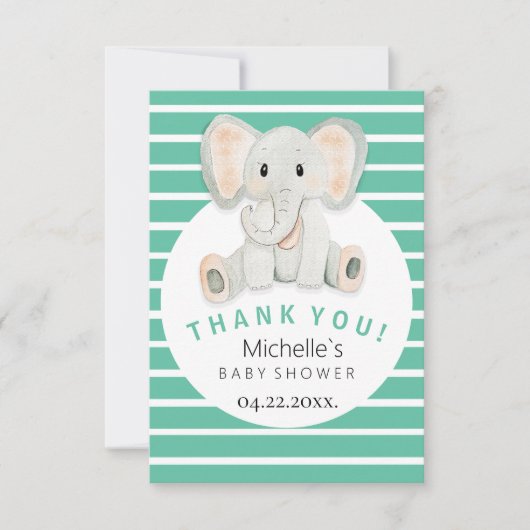 Schattigee Lente Olifant Waterverf Illustratie Bedankkaart (Voorkant)