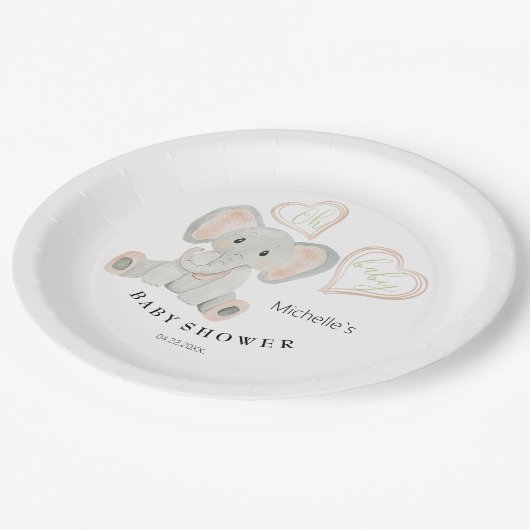 Schattigee Lente Olifant Waterverf Illustratie Papieren Bordje (Gekanteld)