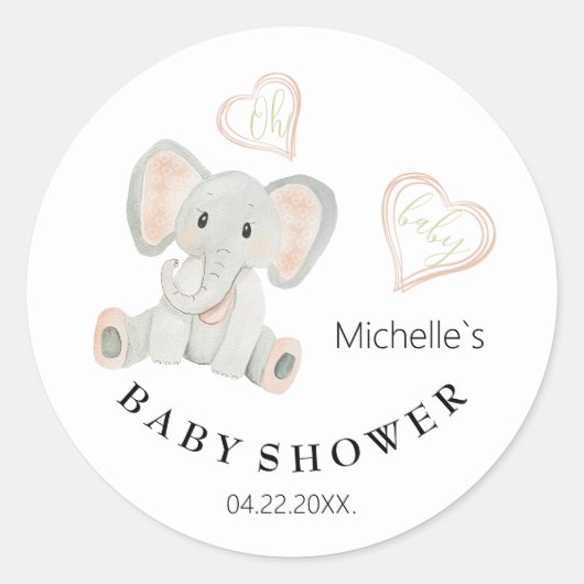 Schattigee Lente Olifant Waterverf Illustratie Ronde Sticker (Voorkant)