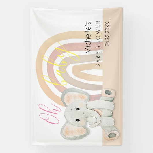 Schattigee Lente Olifant Waterverf Illustratie Spandoek (Verticaal)