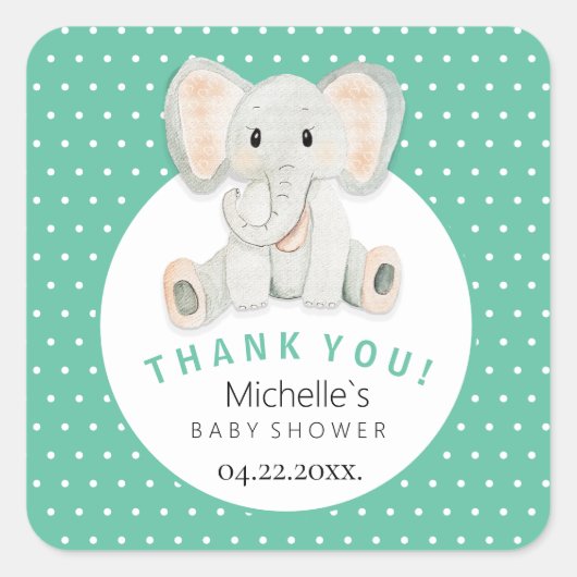 Schattigee Lente Olifant Waterverf Illustratie Vierkante Sticker (Voorkant)