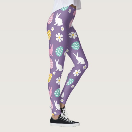 Schattigee lente paashaas bloemmotief eierjacht leggings (Rechts)