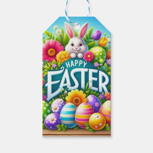 Schattigee lente/paashaas met ei cadeaulabel (Voorkant)