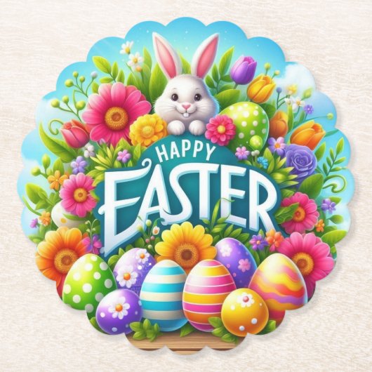 Schattigee lente/paashaas met ei kartonnen onderzetters (Voorkant)