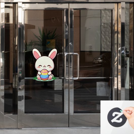 Schattigee lente/paashaas met ei raamsticker (Kantoordeur)