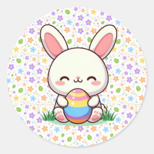 Schattigee lente/paashaas met ei ronde sticker