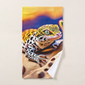 Schattigee Leopard Gecko Sunset Desert Design Bad Handdoek (Handdoek)