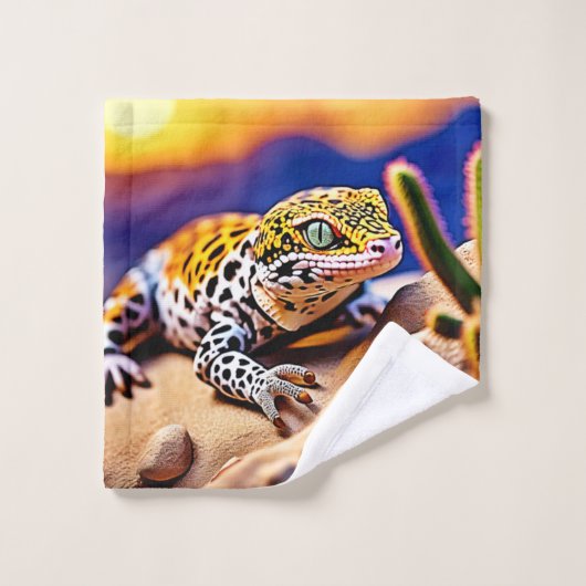 Schattigee Leopard Gecko Sunset Desert Design Bad Handdoek (Wasdoekje)